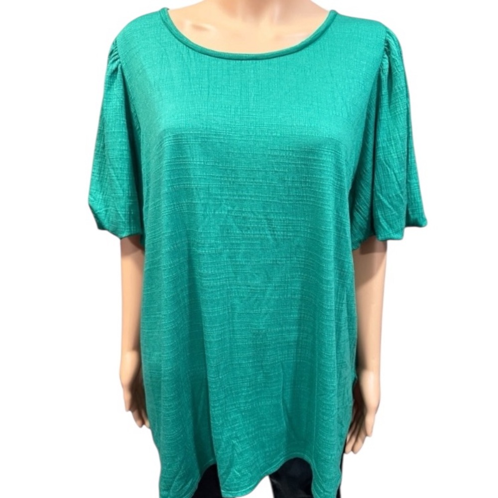MAX STUDIO Vibrant Pretty Gathered Sleeve Textured Blouse In Green NWT 3X